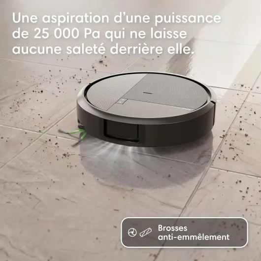 Roomba Plus 576 Combo Robot+AutoWash- 25KPa -Base Multifonction - Lavage à 75°C - séchage des lingettes à 45°C - LiDAR Clearview+Caméra - 3 mois d'autovidage - Accessoires supplémentaires- Noir