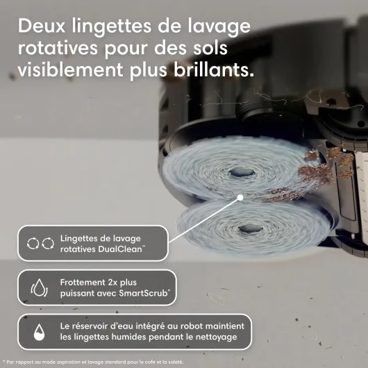 Roomba Plus 576 Combo Robot+AutoWash- 25KPa -Base Multifonction - Lavage à 75°C - séchage des lingettes à 45°C - LiDAR Clearview+Caméra - 3 mois d'autovidage - Accessoires supplémentaires- Noir