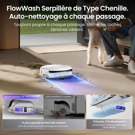 Freo 20 Edge Robot Aspirateur, FlowWash Serpillère de Type Chenille Blanc Total