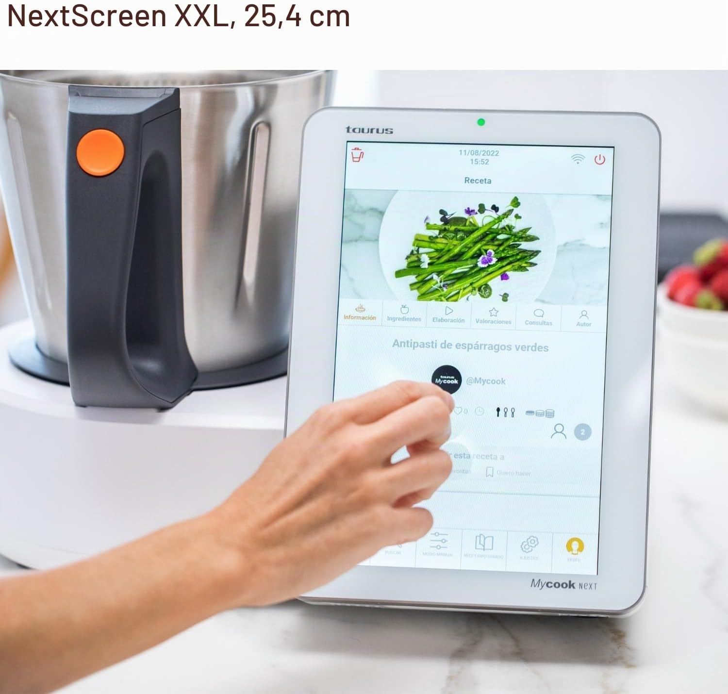 Taurus Mycook Next - Robot cuiseur avec wifi, 2000W, 3.75L, écran XXL, cuisinez avec la voix, jusqu'à 140°, induction, multifonction, app mycook, connectivité avec votre smartphone, set d'accessoires White