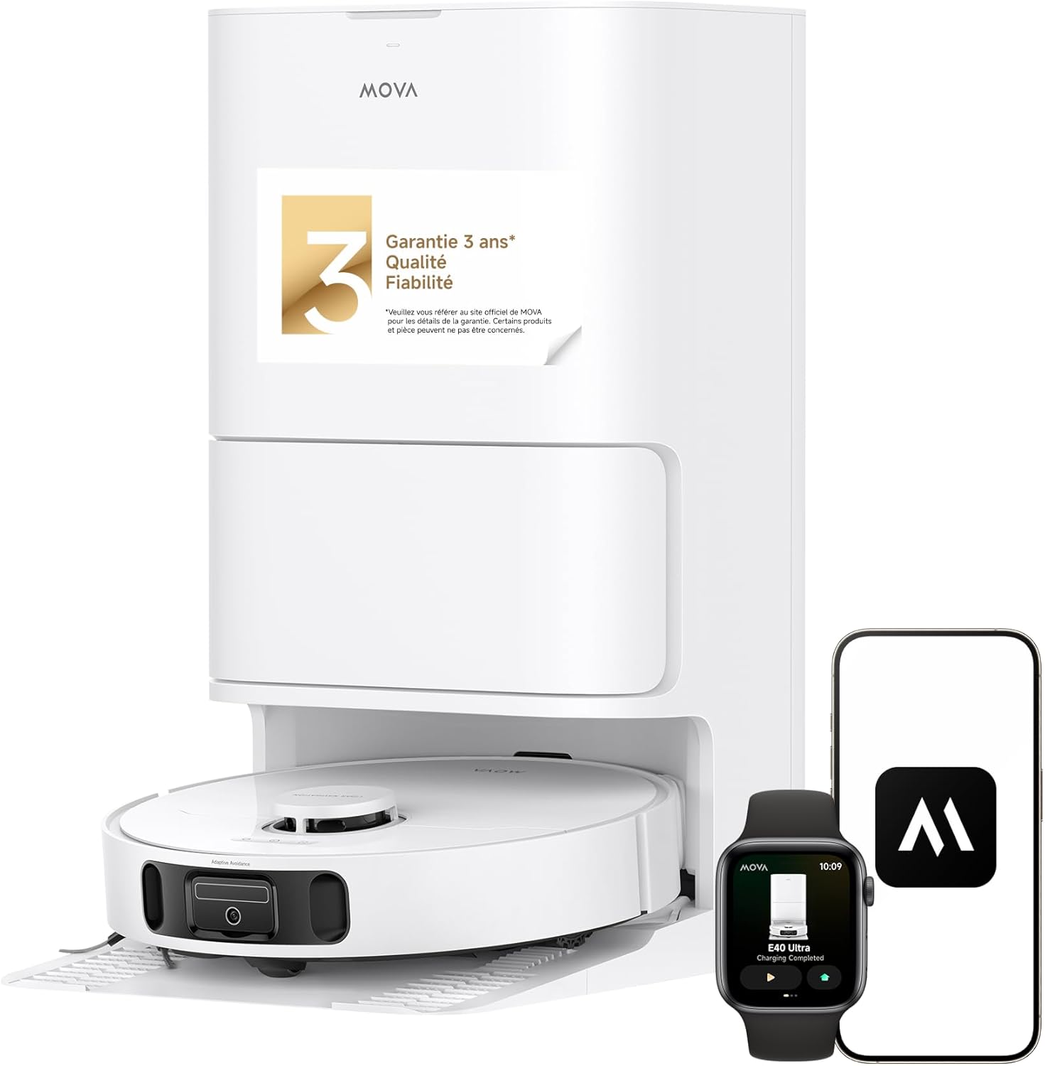 Robot aspirateur et Laveur à vidage Auto E40 Ultra avec Aspiration de 19 000 Pa, Technologie de Lavage MaxiReach, Brosse latérale Anti-nœuds, Base Tout-en-Un, 75 Jours de Nettoyage Autonome