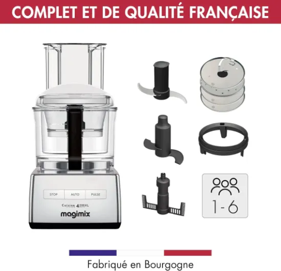 Robot de Cuisine Multifonction 3L- CS 4200 XL –Hachoir, Blender, Presse-Agrumes, Bol XL – Chrome Brillant