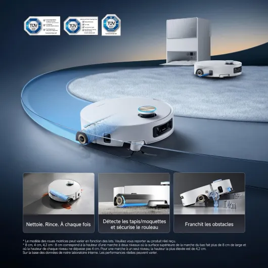 Aqua10 Ultra Roller Complete Robot Aspirateur, Nettoyage Automatique du Rouleau, Aspiration de 30 000 Pa, Évitement d'obstacles de 8 cm, Vidage Automatique, Commande Vocale Intelligente, Blanc