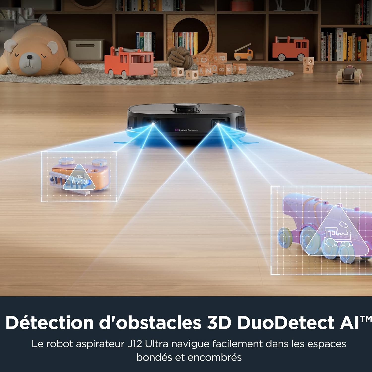 J12 Ultra Robot Aspirateur Laveur avec Station Automatique de Vidange Lavage Séchage, Aspirateur Robot de 5000Pa, Serpillière Rotative, Double LiDAR Navigation, Évitement d'Obstacle 3D IA J12 Ultra Noir