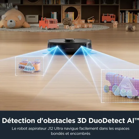J12 Ultra Robot Aspirateur Laveur avec Station Automatique de Vidange Lavage Séchage, Aspirateur Robot de 5000Pa, Serpillière Rotative, Double LiDAR Navigation, Évitement d'Obstacle 3D IA J12 Ultra Noir