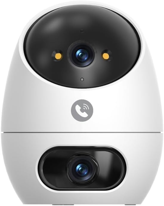 Caméra Intérieure 3K+3K (5MP+5MP) à Double Objectif, Caméra Surveillance Sécurité 360°, Vision Nocturne Couleur, Détection de Personne, Compatible Alexa, 2.4GHz, Appel Bidirectionnel D220 3K (Double Objectif)