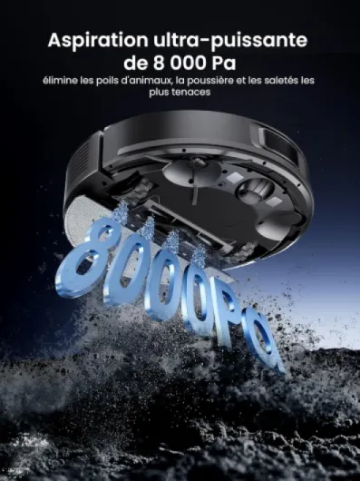 Q10 Aspirateur Robot,8000Pa 200Mins Robot Aspirateur Laveur avec Serpillière,Navigation Lidar,Multi-étage Cartographie,Évitement d'obstacles,Silencieux,pour Poils Animaux Tapis Sols Durs Q10 Noir
