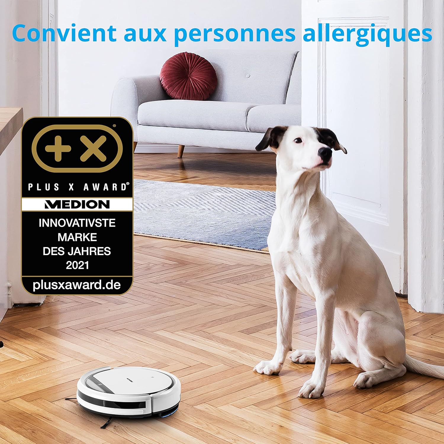 E32 SW Robot Aspirateur Laveur avec Station et télécommande (2 en 1, 120min d'Autonomie, détection de Meubles et d'escalier, Idéal pour Les Poils d'animaux, Cheveux, Poussière et Moquettes) Modell 2021 - 120 Min - Laufzeit