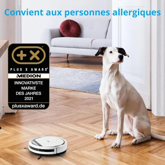 E32 SW Robot Aspirateur Laveur avec Station et télécommande (2 en 1, 120min d'Autonomie, détection de Meubles et d'escalier, Idéal pour Les Poils d'animaux, Cheveux, Poussière et Moquettes) Modell 2021 - 120 Min - Laufzeit