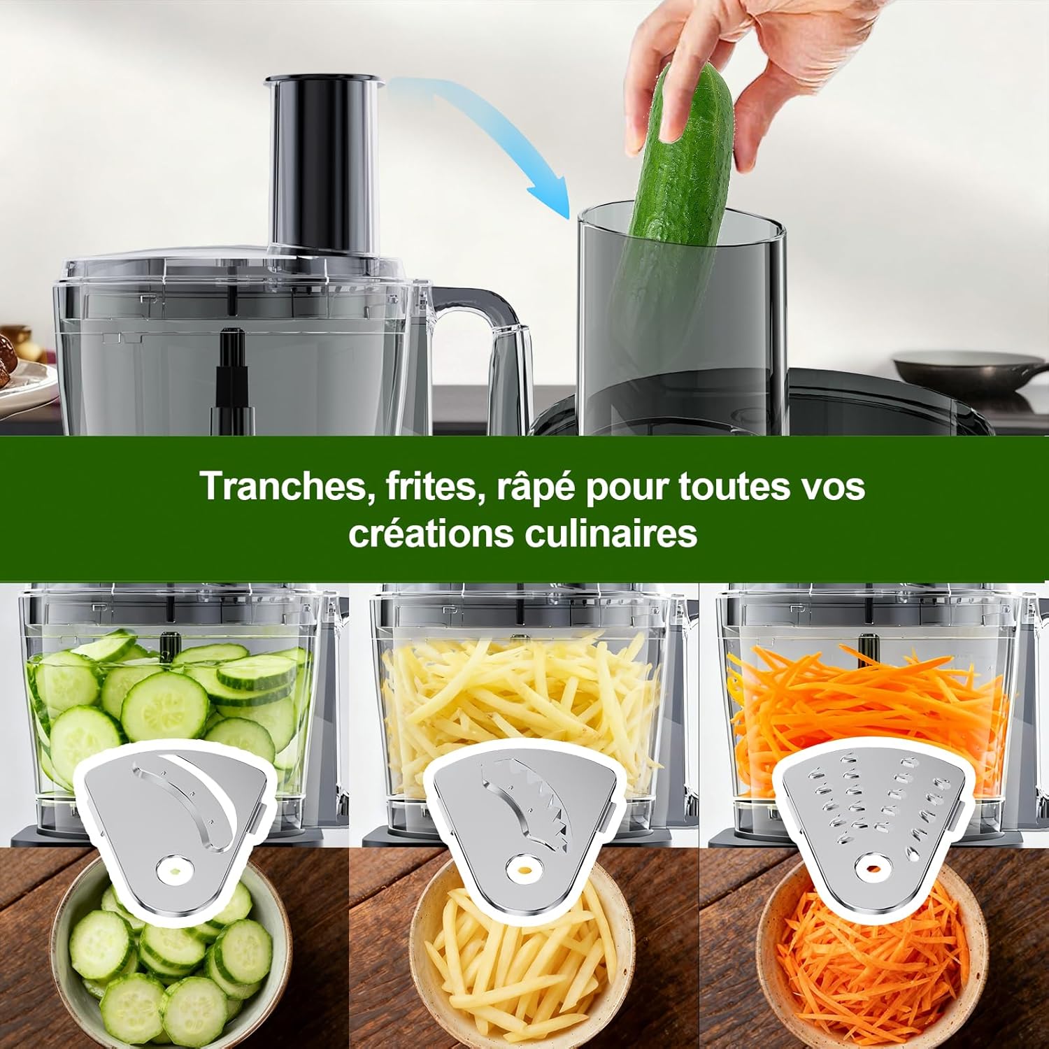 Camic Robot Cuisine Multifonction 1500W - Compact Robot Culinaire avec Bol 2.5L, 6 Fonctions, PowerChop, Disque 3 en 1, Assemblage facile pour une Variété de Tâches de Cuisine Black