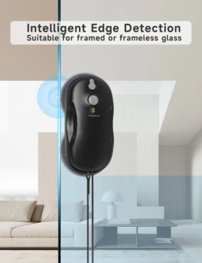 W3 Robot Nettoyeur de Vitres- Pulvérisation à Deux Voies avec Triple Système de Sécurité,Navigation Intelligente,Télécommande, pour Surfaces Lisses,Livré avec 12 Lingette (6 Paires) Noir W3