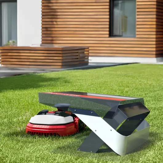 Garage pour robot tondeuse Mobius compatible Kress RTKn, protection UV, accès clavier, installation indép.