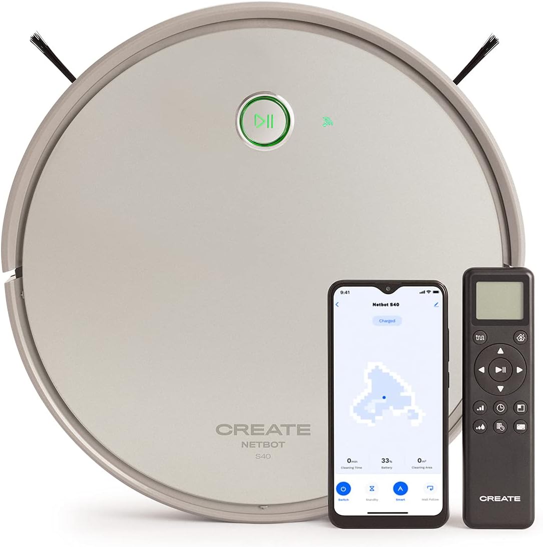 / NETBOT S40 Nettoyage en Profondeur/Robot aspirateur et pussière Intelligent + 2 brosses supplémentaires/Haute Puissance 4000Pa, WiFi, Alexa, App, Batterie Longue durée 220 Minutes S40 + Brosse