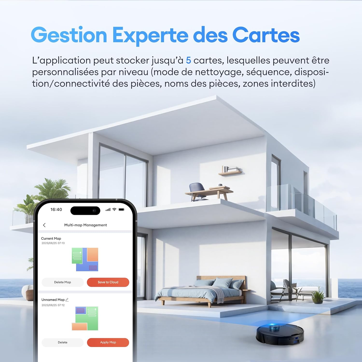 Aspirateur Robot, Robot Aspirateur Laveur, 6000Pa&Longue Durée - Robot Aspirateur Connecté Alexa/APP/IFTTT - Ultra Mince Silencieux D10