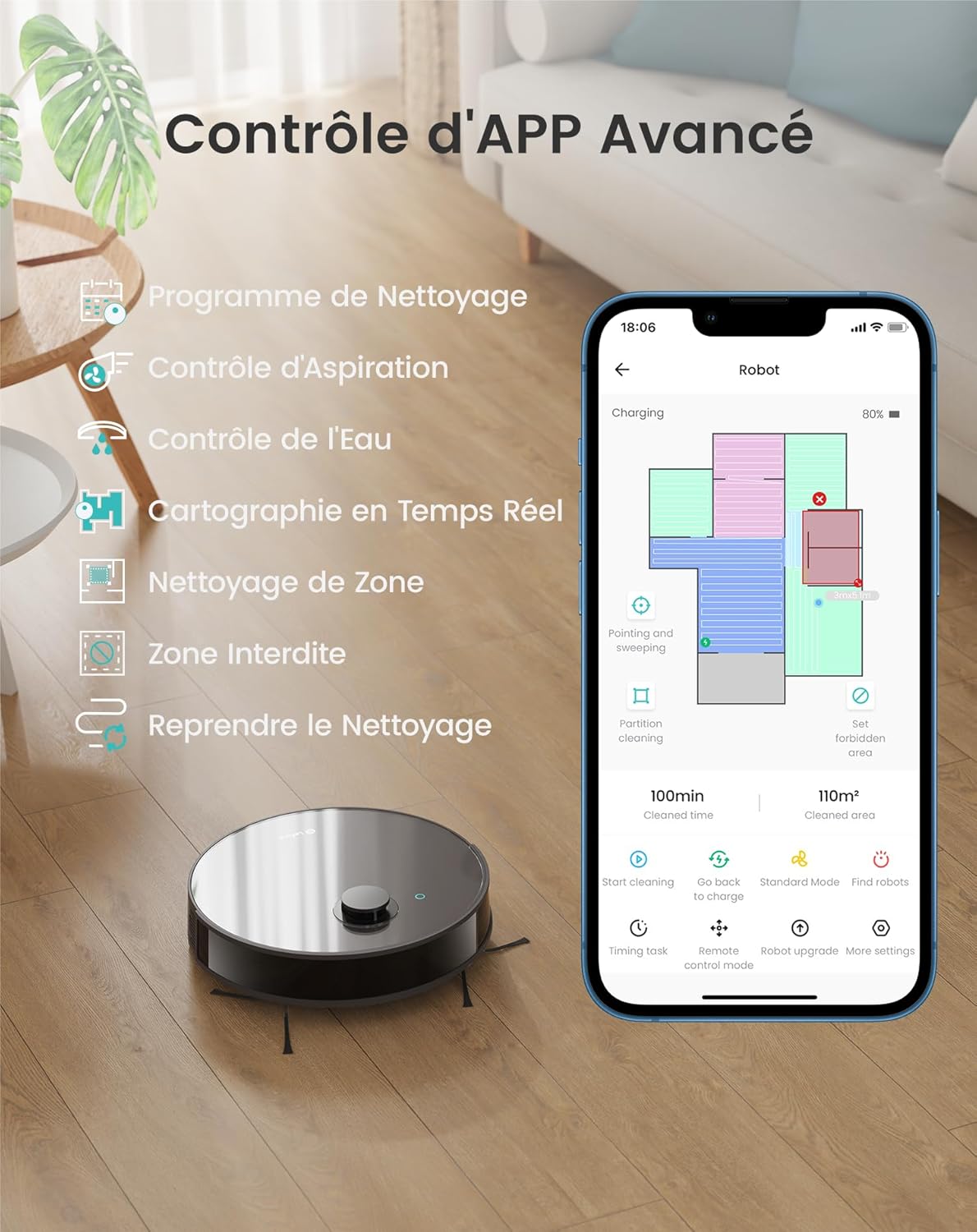 N3 Aspirateur Robot avec cartographie, capteur Laser d-ToF, 10 000 Pa, 200 Min, barrières virtuelles, Nettoyage de Zones sélectionnées, aspirateur Robot connecté à Une aeur Robot
