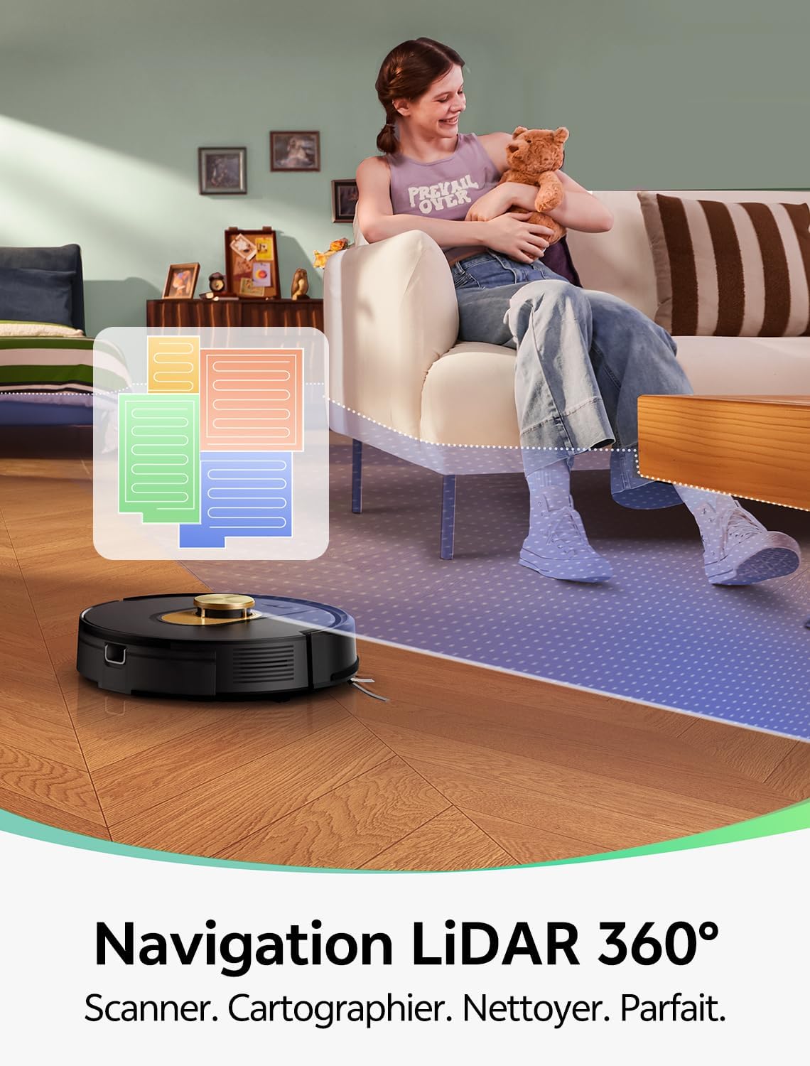 Robot Aspirateur Laveur Cleanova W9, 150Min/5000Pa Aspirateur Robot, Navigation LiDAR avec Cartographie, Zones Virtuelles, Alexa/APP, Idéal pour Les Sols,Tapis Poils d'animaux