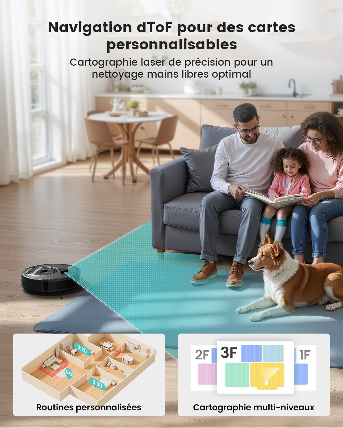 Aspirateur Robot Mince 2200Pa, Silencieux 55dB, Connecté avec WiFi/Bluetooth/Alexa/App, 120min d'Autonomie, Auto-Charge, Idéal pour Poils d'animaux Sols Durs, M210P