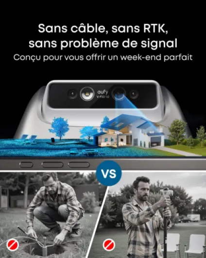 E15 Tondeuse Robotique sans Câble Périphérique, Aucun Souci de Signal, sans RTK, TrueVision, Navigation Intelligente, Jardin Jusqu’à 800 m², Coupe Bordure Précise, Évite Obstacles, Contrôle App E15: Jusqu’à 800 m²