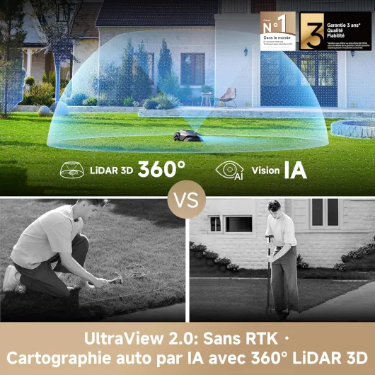 LiDAX Ultra 1600 Robot Tondeuse sans Fil périphérique avec 4G, Recommandé 1600 m², Cartographie IA & LiDAR 3D 360° sans RTK, Coupe Bordures 5 cm, Sécurité Animaux, Toutes Terrains, Tonte en U