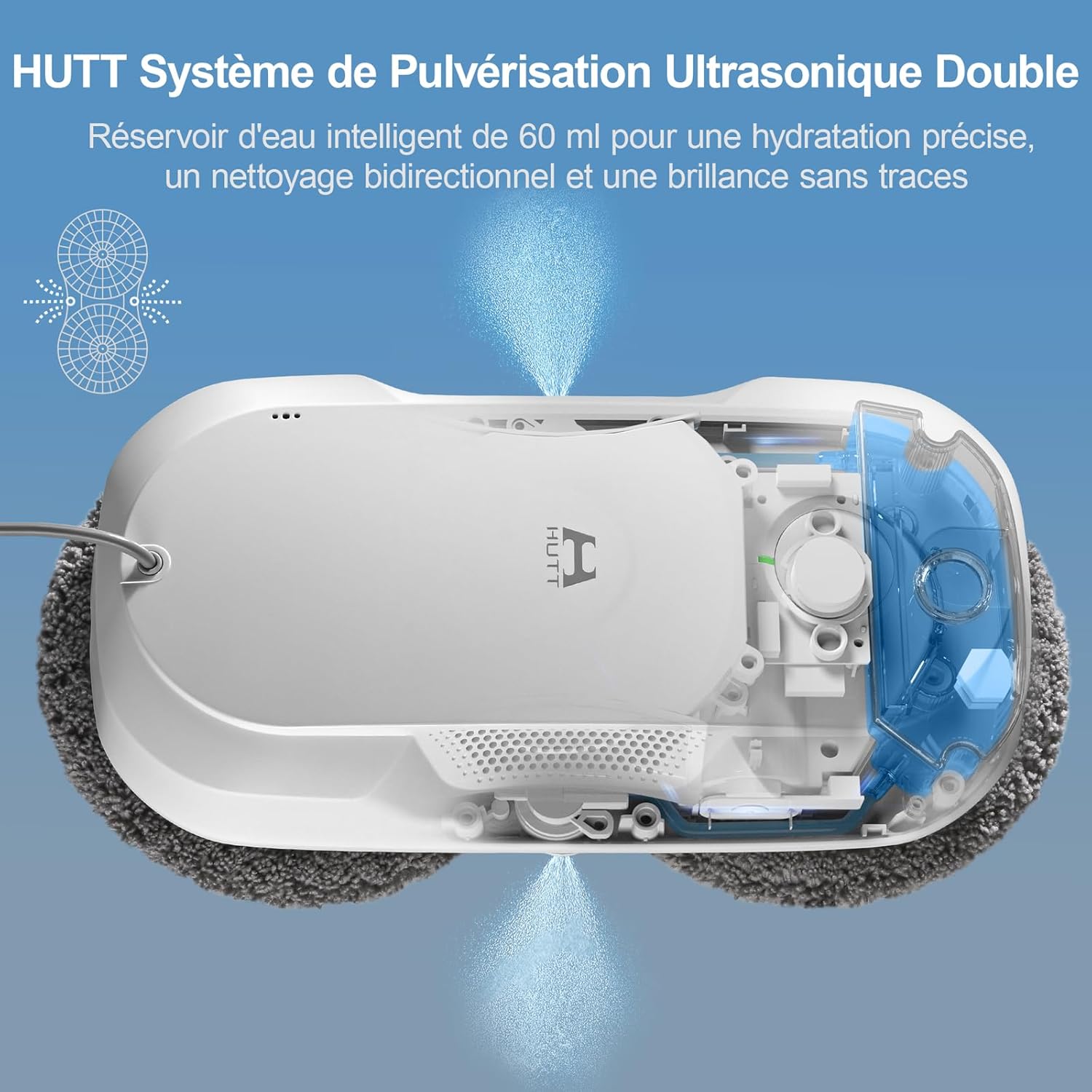 DDC56 Robot Laveur de Vitre, Robot Nettoyeur de Vitres avec Double Pulvérisation d'eau, Système de Protection à Triple, Navigation Intelligente, Télécommande