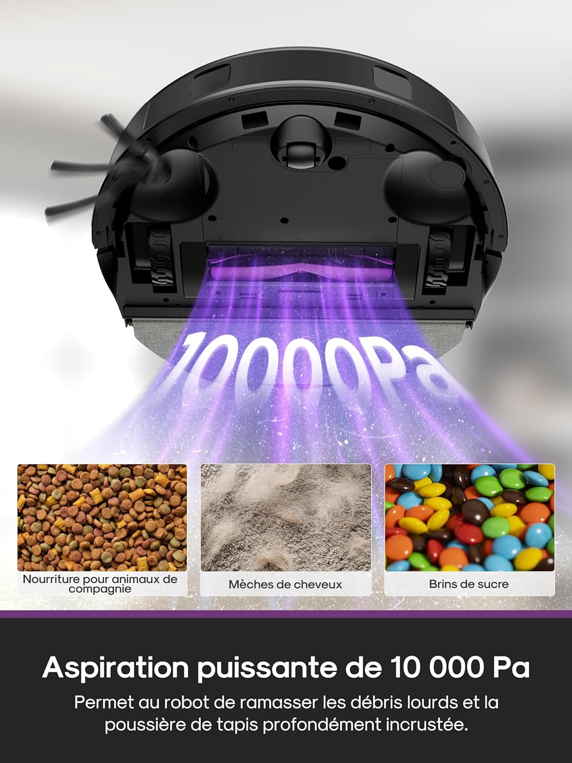 E20 Evo Plus Robot Aspirateur Laveur avec Station sans Sac Aspiration 10000 Pa Aspirateur Robot Autovidange, Anti Enchevêtrement pour Cheveux Poils d'animaux, Soulèvement de Serpillière 10mm E20 Evo Plus Noir