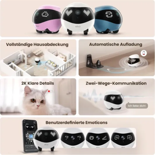 Air 2 FamilyBot Caméra de Surveillance Intelligente 2K, Robot avec Auto-Charge, Robot Patrouille pour Surveillance à Domicile, Caméra Chien sans Fil et Caméra Chat avec Vision Nocturne