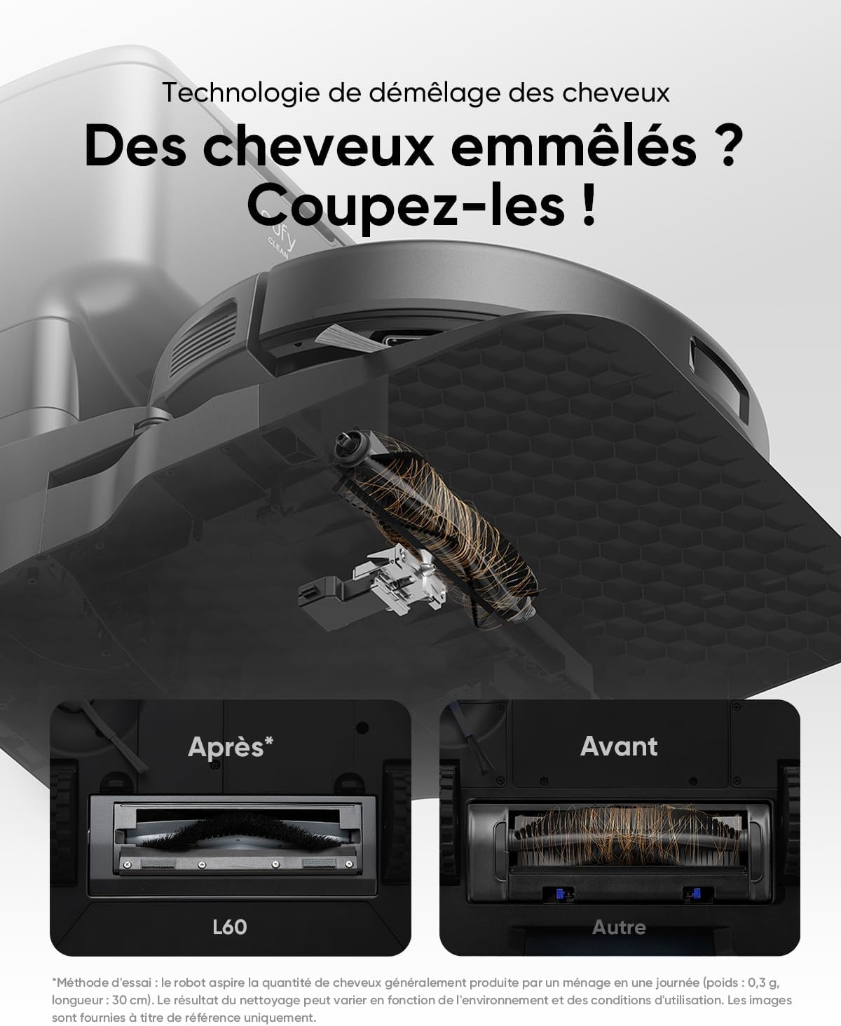 L60 Aspirateur Robot avec Technologie de Démêlage des Cheveux, Station de vidange Automatique pour 60 Jours de Nettoyage Mains Libres, 5000 Pa, Navigation Laser iPath L60 SES