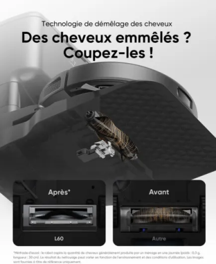 L60 Aspirateur Robot avec Technologie de Démêlage des Cheveux, Station de vidange Automatique pour 60 Jours de Nettoyage Mains Libres, 5000 Pa, Navigation Laser iPath L60 SES
