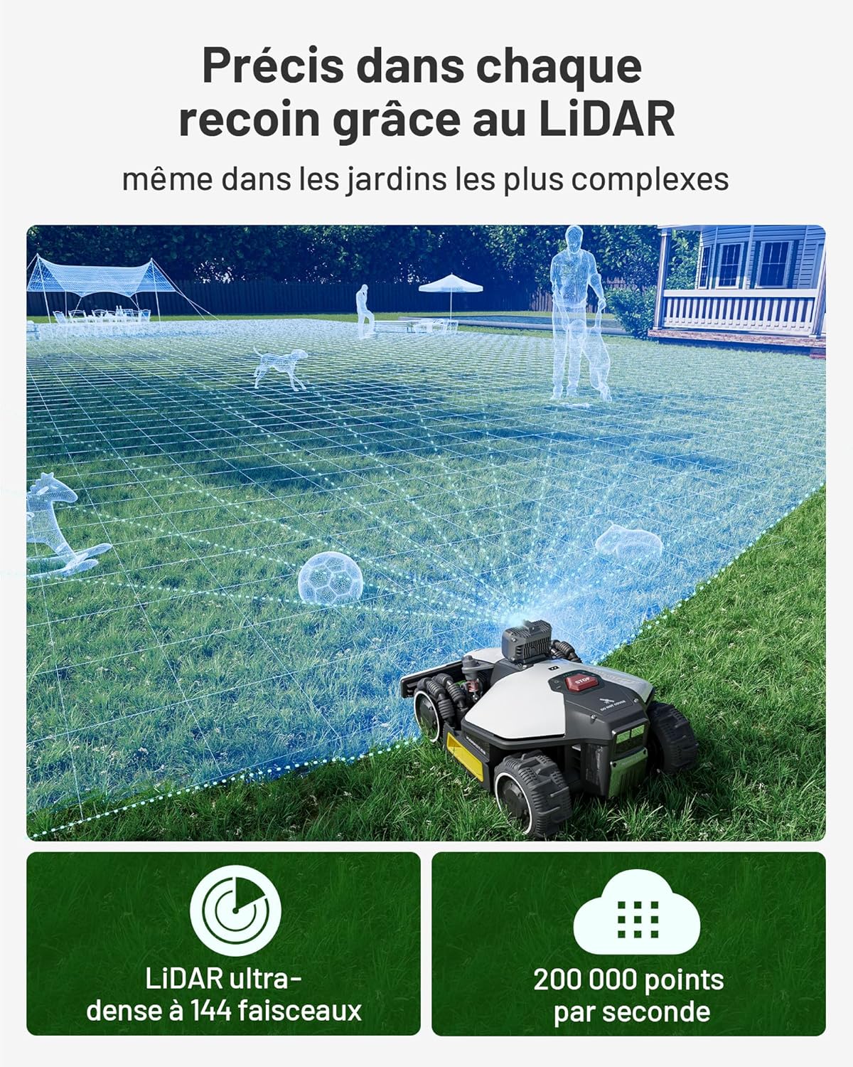 MAMMOTION LUBA Mini AWD LiDAR – Robot Tondeuse sans Fil Périphérique, avec LiDAR 3D+AI Vision, sans Antenne RTK, Cartographie Automatique, 1 500 m² Recommandés, Module 4G, Pente Jusqu’à 80%