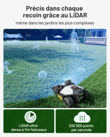 MAMMOTION LUBA Mini AWD LiDAR – Robot Tondeuse sans Fil Périphérique, avec LiDAR 3D+AI Vision, sans Antenne RTK, Cartographie Automatique, 1 500 m² Recommandés, Module 4G, Pente Jusqu’à 80%