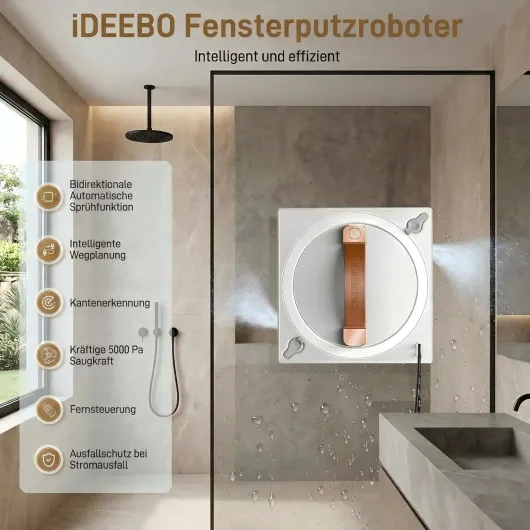 G500 Robot lave-vitres, robot lave-vitres 5000Pa avec système de pulvérisation double, protection multiple, planification intelligente du parcours, 3 voies de nettoyage avec réservoir de 100ML