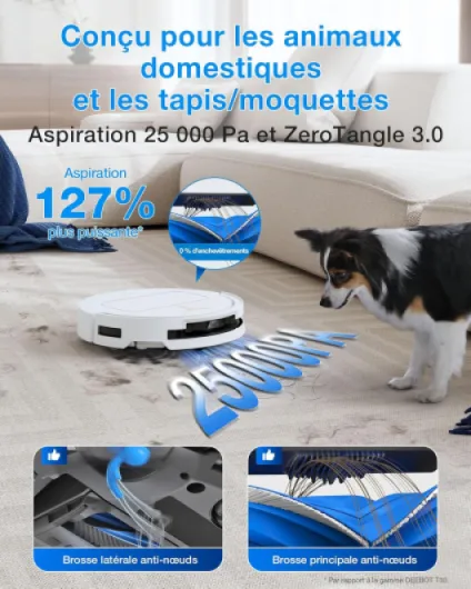 DEEBOT T50 Pro Omni Gen3 Aspirateur Robot Laveur, Brosse latérale et Patin Extensibles, 25 000 Pa, AIVI 3D 3.0, Ajout Auto Solution, Lavage 75 °C, Séchage air Chaud, Ultra-Fin 81mm, Blanc T50 PRO OMNI WHITE Gen3