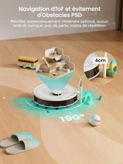 M2 Robot Aspirateur Laveur avec Cartographie, Aspiration de 6000Pa, Navigation Laser, Technologie d'évitement PSD, Nettoyage Personnalisé, Autonomie de 160 Minutes, Contrôle Via APP/Alexa/WiFi Blanc Nacré