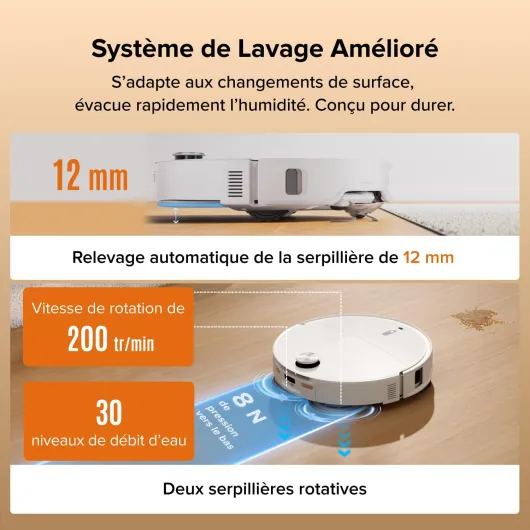 Qrevo Edge 2 Aspirateur Robot Laveur, 25 000 Pa, Système de Nettoyage Amélioré, Évite 280+ Obstacles, Lavage des Serpillières à 80°C, Anti-enchevêtrement, Technologie FlexiArm, Blanc