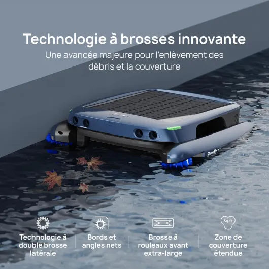 ISkim Ultra Robot Piscine sans Fil Solaire, Nettoyage Surface 24/7, Clarification Automatique de l’Eau, Contrôle Via App, Double Recharge, Nettoyage Bords & Coins, Skimmer Piscine Intelligent bleu eau