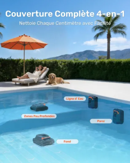 Gosvor LiteVac G1 Robot Piscine Fond et Parois, 6,9 kg Ultra Léger, Jusqu’à 200 Min d’Autonomie, Double Filtration, Navigation Intelligente & App, pour Piscines Jusqu’à 200 m², Orange