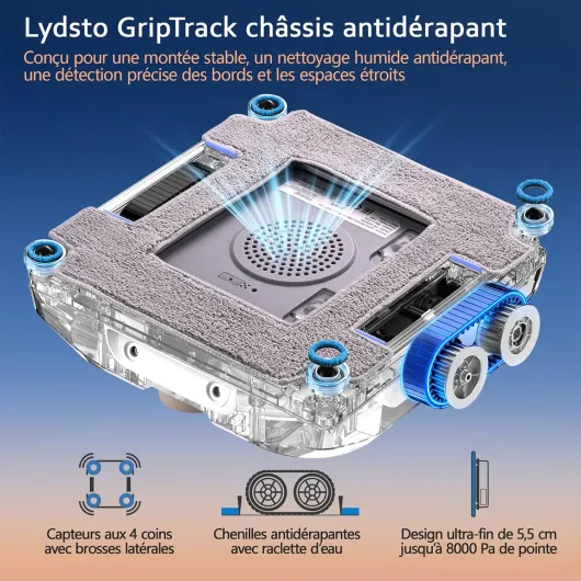 WL07 Max Robot Nettoyeur de Vitres, Robot Laveur Vitre avec Buses à 4 Pulvérisation Ultrasonore, 8000Pa, Ultra-Plat 5.5cm, Réservoir de 110 ML, Navigation Intelligente, 2 Chiffons Blanc