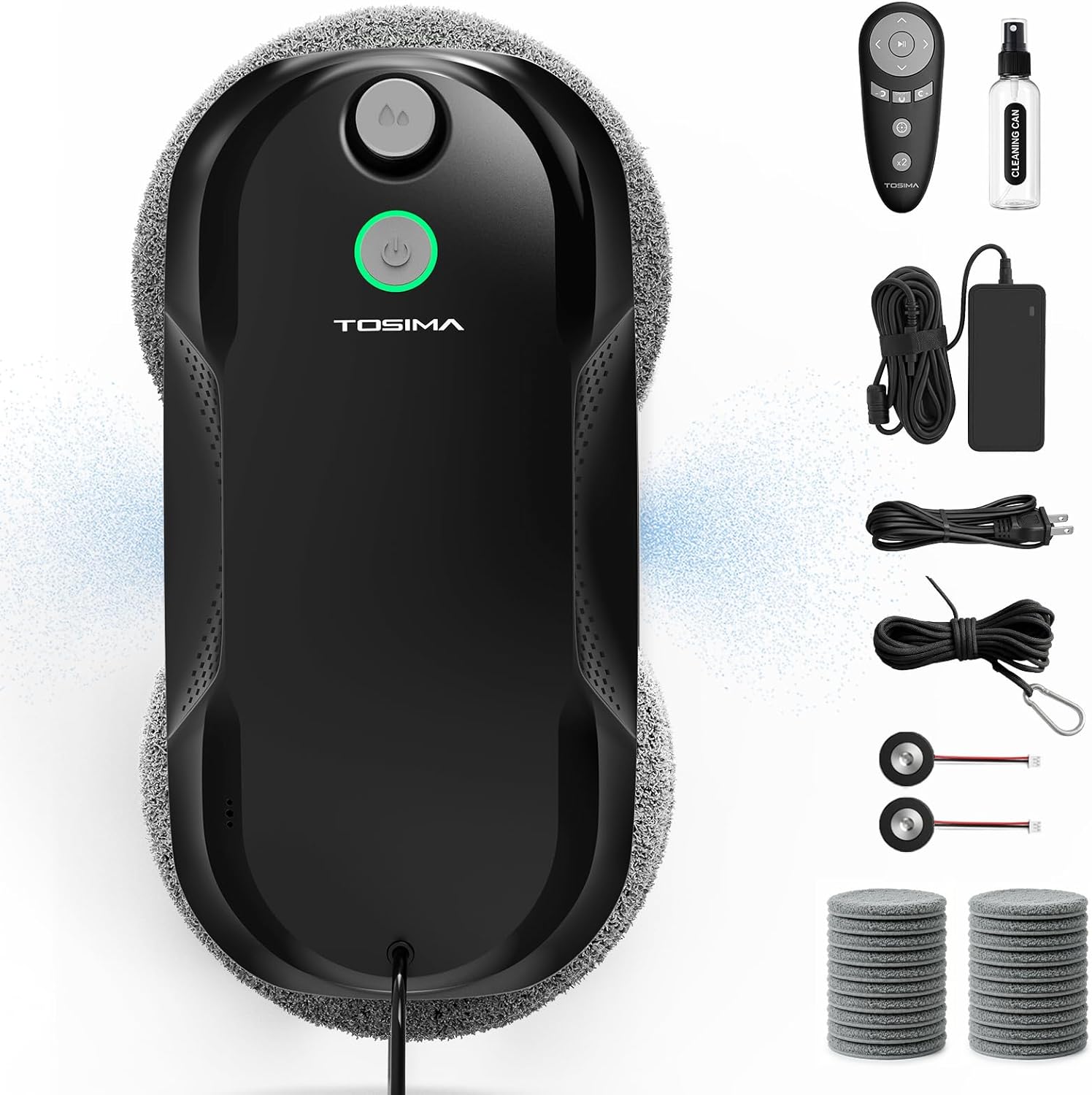 W5 Pro 6400 Pa Robot Laveur de Vitre, Double Pulvérisation d'eau Ultrasonique, Nettoyeur de Vitre Automatique, Télécommande, 20 Chiffons en Microfibre (Noir)