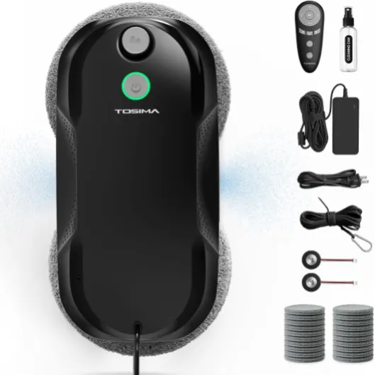 W5 Pro 6400 Pa Robot Laveur de Vitre, Double Pulvérisation d'eau Ultrasonique, Nettoyeur de Vitre Automatique, Télécommande, 20 Chiffons en Microfibre (Noir)