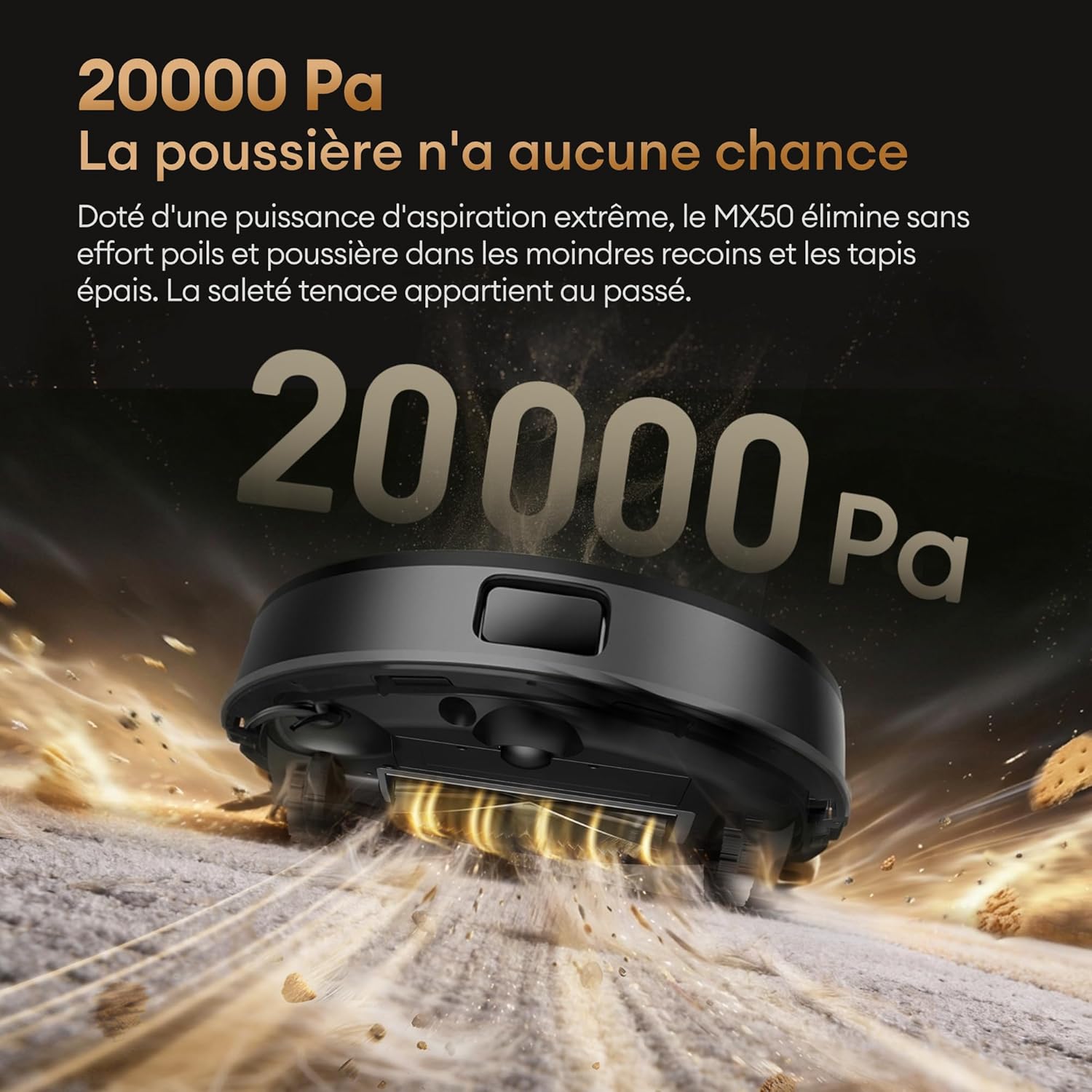 Robot Aspirateur Laveur MX-50, Robot Aspirateur 2 en 1, Station de Nettoyage Automatique Tout-en-Un, 180min Autonomie, Silencieux ≤60dB, Connecté WiFi/iWatch/Alexa, pour Sols Durs & Tapis Noir L