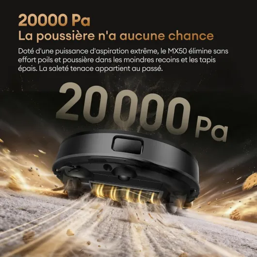 Robot Aspirateur Laveur MX-50, Robot Aspirateur 2 en 1, Station de Nettoyage Automatique Tout-en-Un, 180min Autonomie, Silencieux ≤60dB, Connecté WiFi/iWatch/Alexa, pour Sols Durs & Tapis Noir L