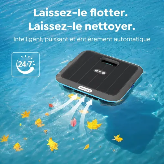 (Upgrade 2026) Pleco SK02 Robot Nettoyeur Skimmer Solaire de Surface Piscine, Robot Piscine sans Fil, Double Recharge, Sonde de Température, Contrôle App, Skimmer Piscine Hors Sol Automatique 24/7