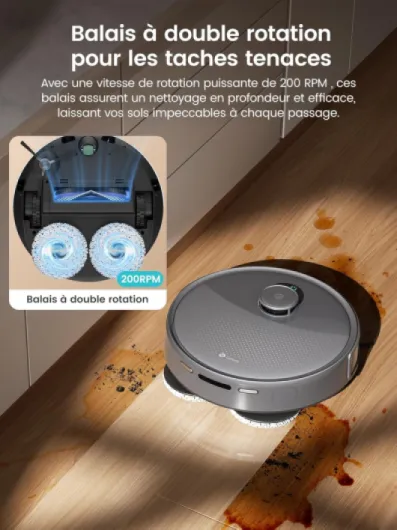 M3 Max Robot Aspirateur Laveur 20 000 Pa, Station Multifonctionnelle, Double Serpillière Rotative 200 TR/Min & Relevable 9mm, Navigation dToF, Évitement d'obstacles PSD, 220min Gris Perle