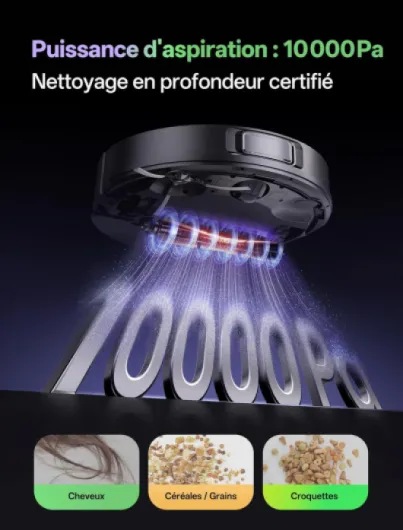 W15 Robot aspirateur Laveur 10,000Pa avec Station sans Sac Vidage Automatique, Navigation LiDAR & Cartographie,180Min, Connecté par Remote/APP/Alexa,Idéal pour Tapis Poils d'animaux Pourpre