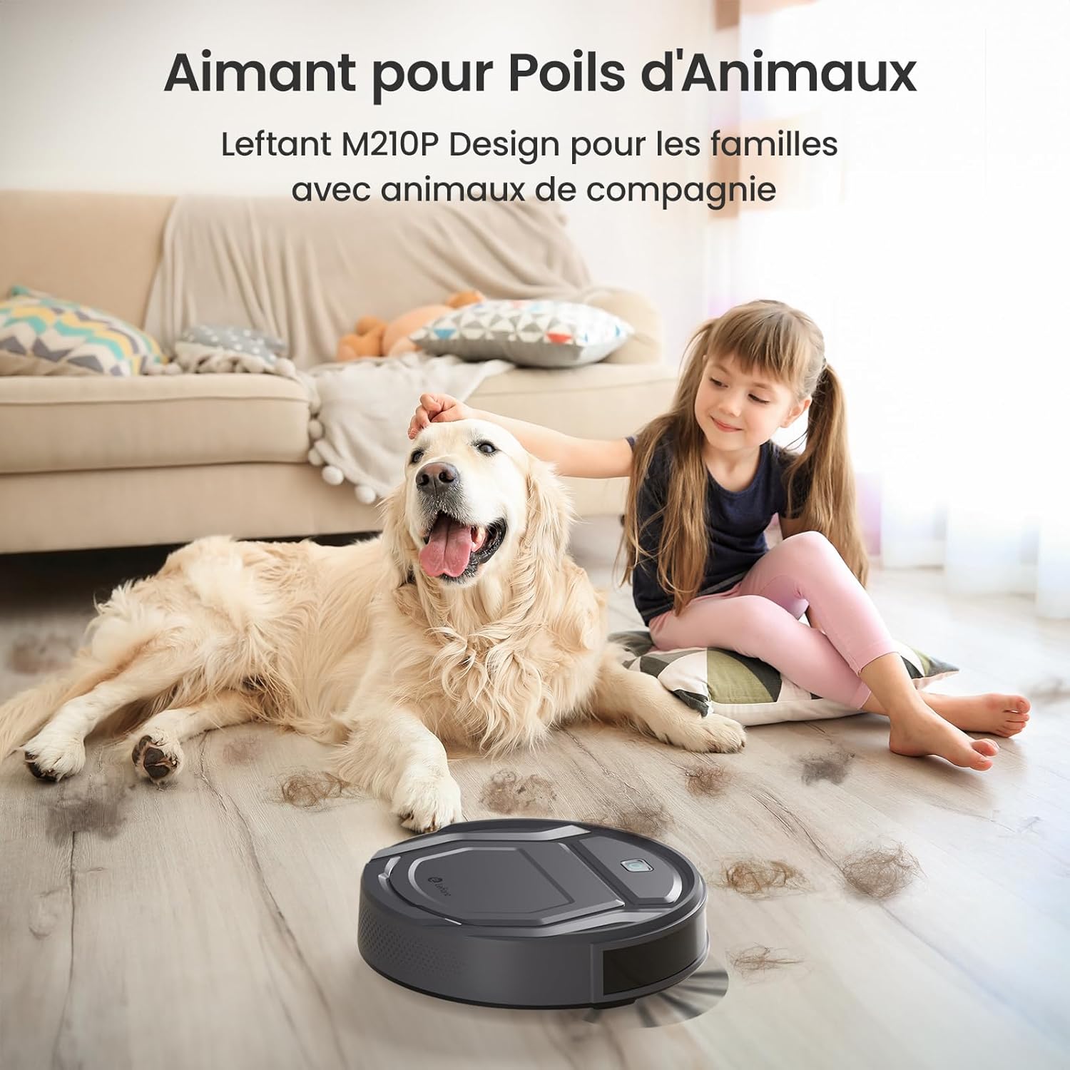 Robot Aspirateur M210P, 2200Pa d’Aspiration, Mince Silencieux, 6 Modes de Nettoyage, Auto-Charge, WiFi Bluetooth Alexa App, 120min d’Autonomie, Idéal Poils d’Animaux Sols Durs Tapis Noir Vif