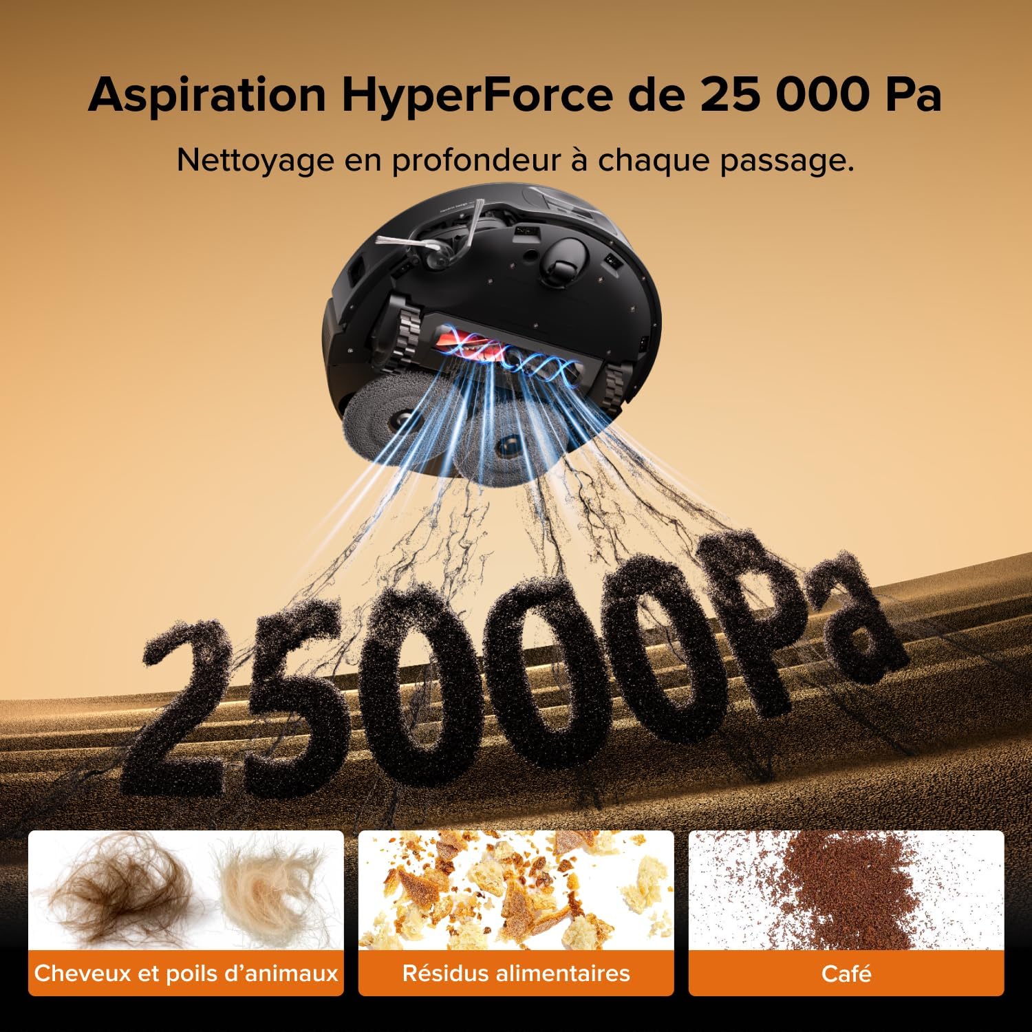 Qrevo Edge 2 Aspirateur Robot Laveur, 25 000 Pa, Lavage des Serpillières à l'eau Chaude à 80°C, Évite 280+ Obstacles, Système Anti-enchevêtrement, 7,98cm Mince,Technologie FlexiArm, Noir