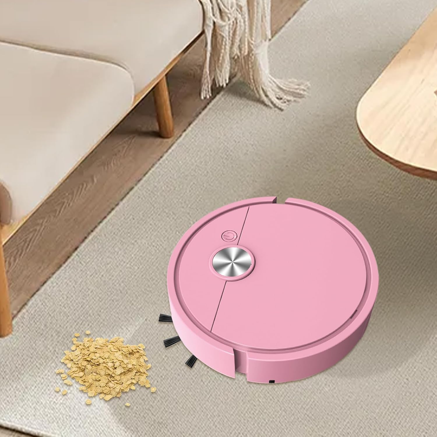 Robot aspirateur - Mini robot aspirateur - Robot aspirateur laveur compact 2 en 1 pour sols durs - Aspirateur automatique silencieux pour poils d'animaux, poussière et saleté, batterie longue durée Rose