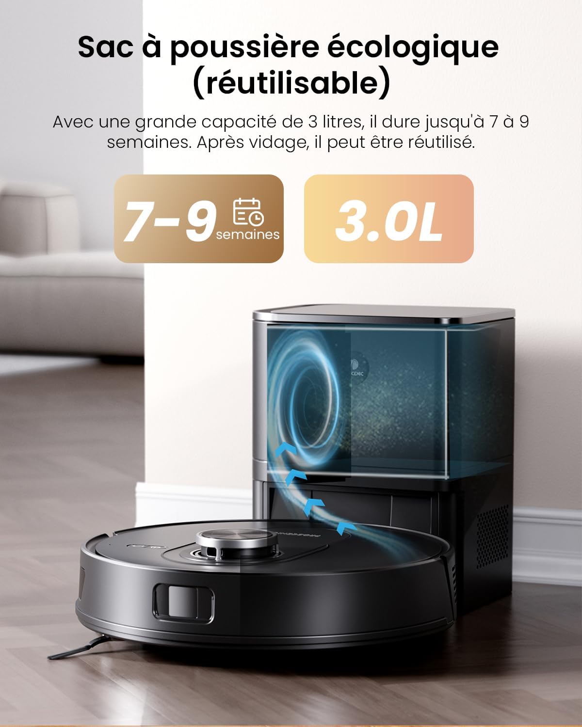 Robot Aspirateur Laveur,8000Pa 200Mins Aspirateur Robot avec Serpillière et Vidage Automatique Station,Navigation Lidar,Cartographie,Évitement d'obstacles,pour Poils Animaux Tapis Sols Durs