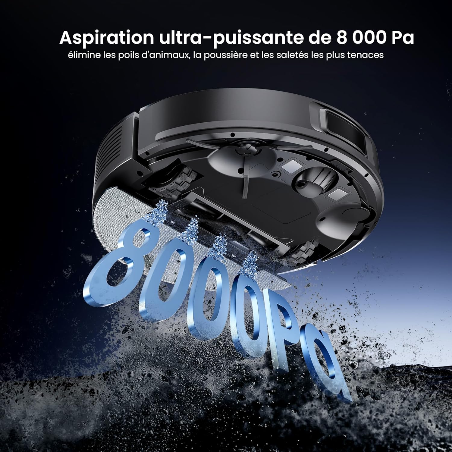 Robot Aspirateur Laveur, 8000Pa 200Mins Aspirateur Robot avec Serpillière,Navigation Lidar,Multi-étage Cartographie,Évitement d'obstacles,Silencieux,pour Poils Animaux Tapis Sols Durs