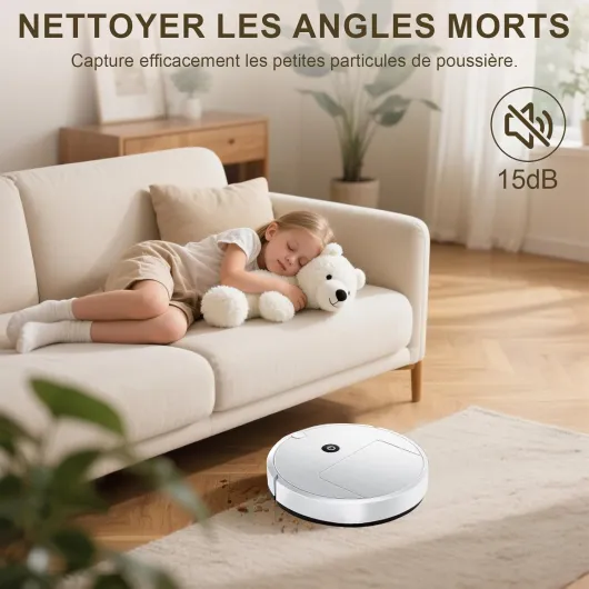 Générique Robot Laveur Intelligent Ultra-Fin 4.2cm - Autonome, 40min Autonomie, Faible Bruit 15dB, Serpillière Jetable Incluse (10 pièces)-Blanc